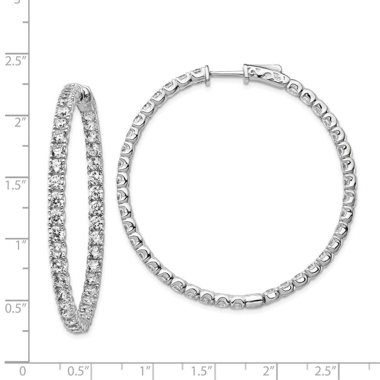Sterling Silver Hoop Earrings with Round Cut Cubic Zirconia, Classic In-Out Polished Design