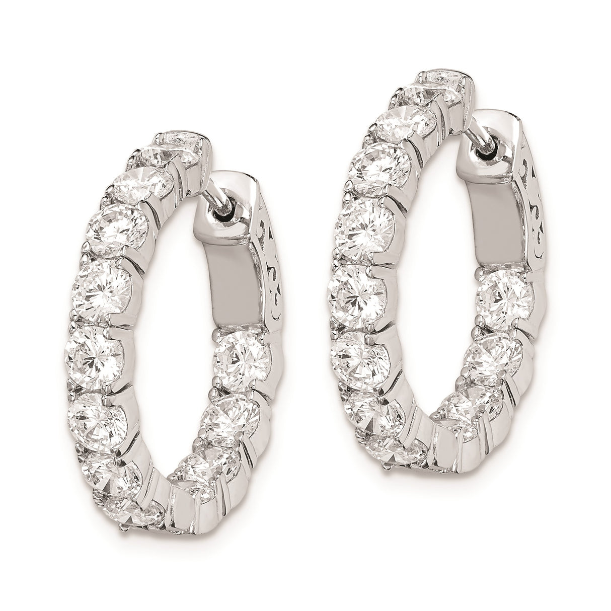 Sterling Silver Hoop Earrings with Cubic Zirconia Channel Setting, Full Circle Design