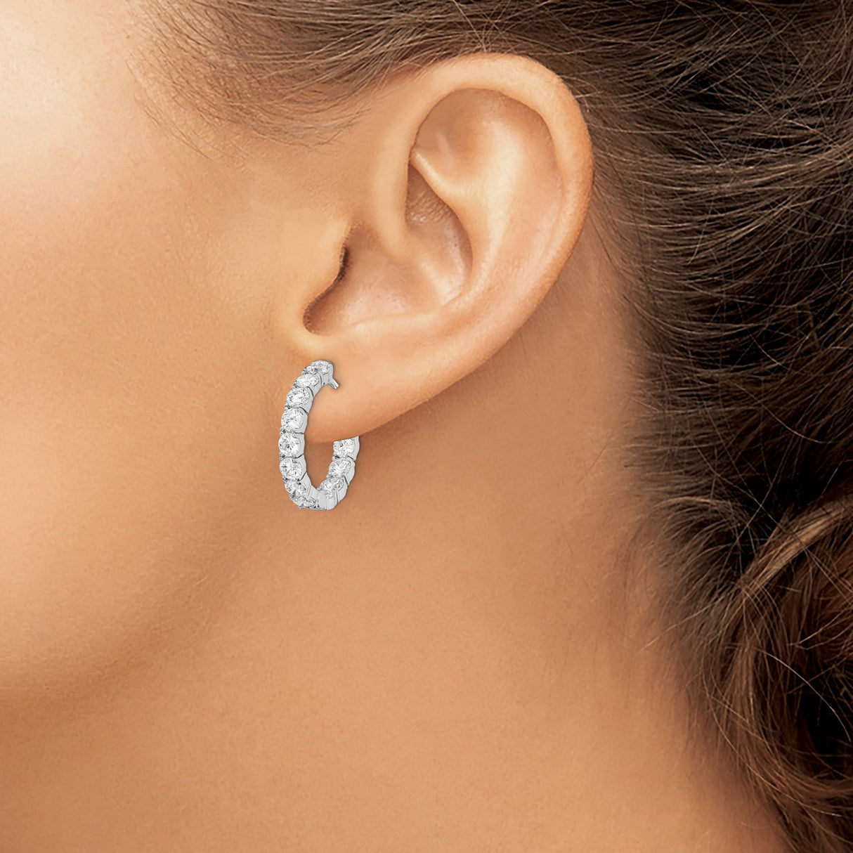 Sterling Silver Hoop Earrings with Cubic Zirconia Channel Setting, Full Circle Design