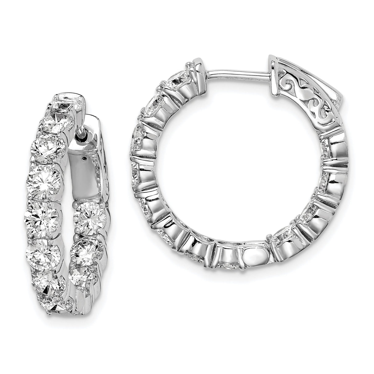 Sterling Silver Hoop Earrings with Cubic Zirconia Channel Setting, Full Circle Design