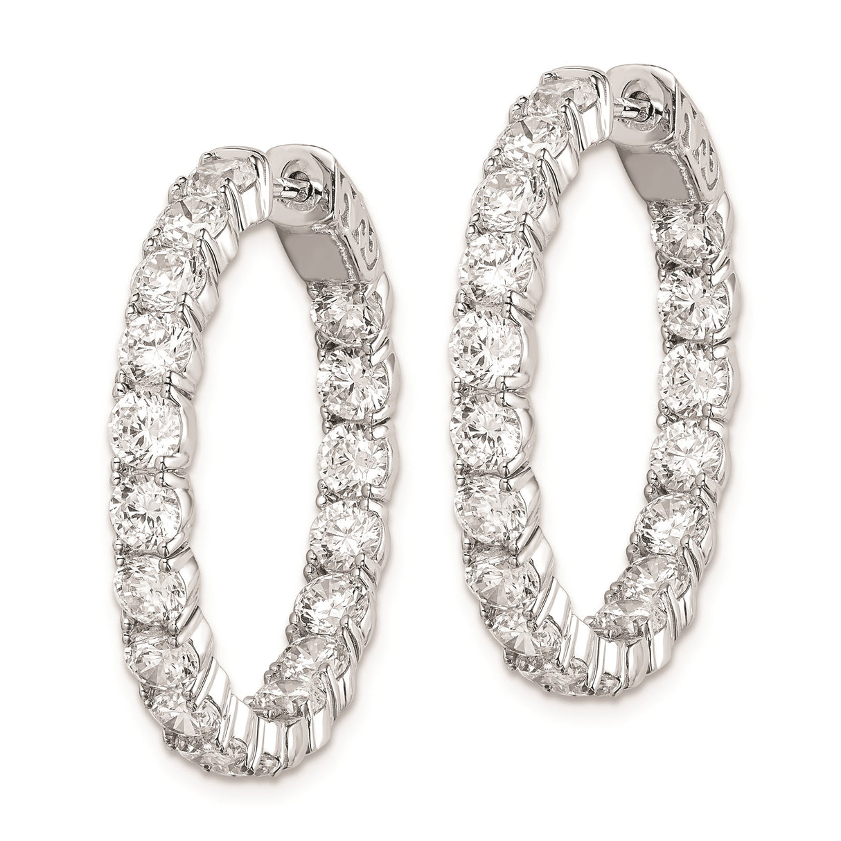 Sterling Silver Hoop Earrings with Round Cut Cubic Zirconia in Prong Setting