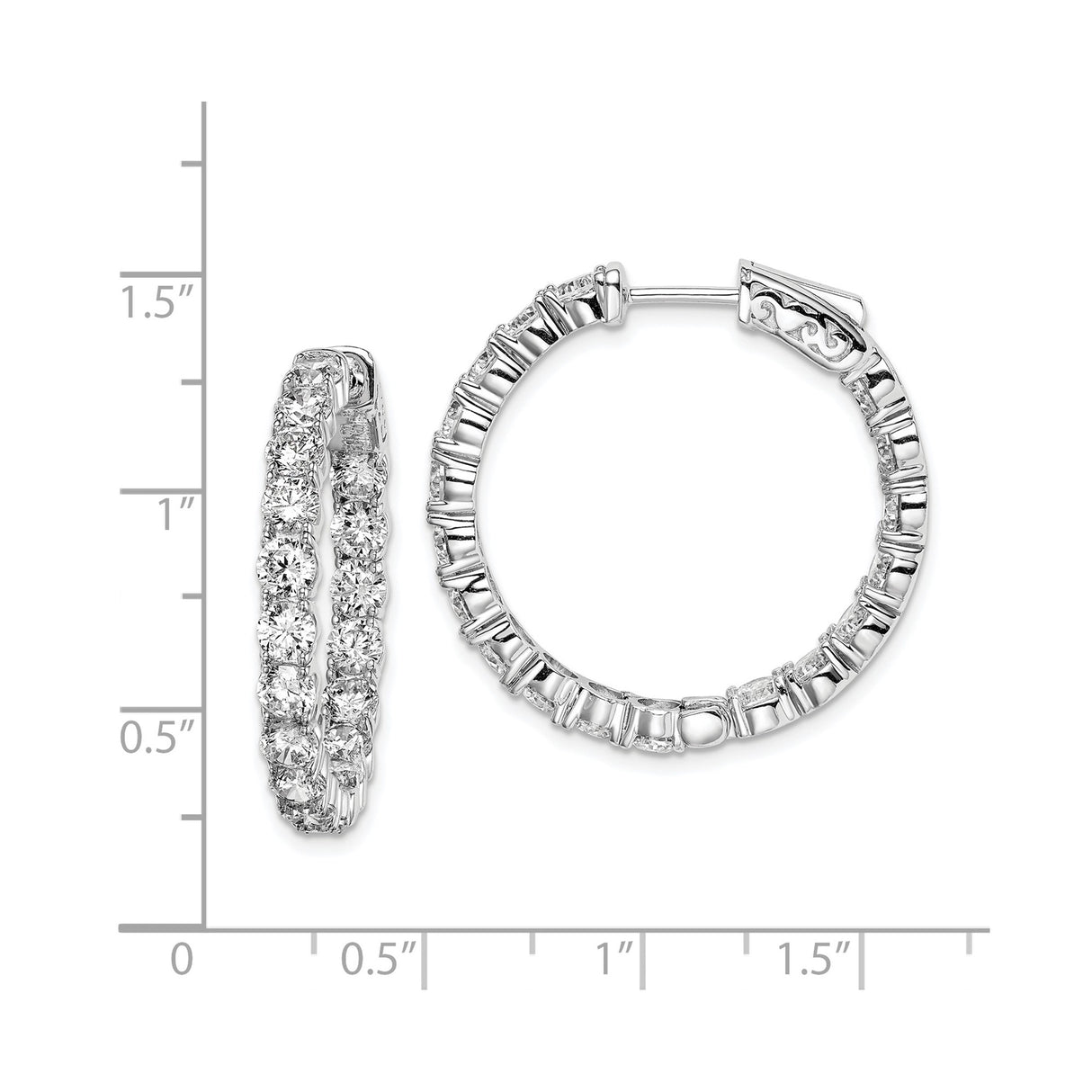 Sterling Silver Hoop Earrings with Round Cut Cubic Zirconia in Prong Setting