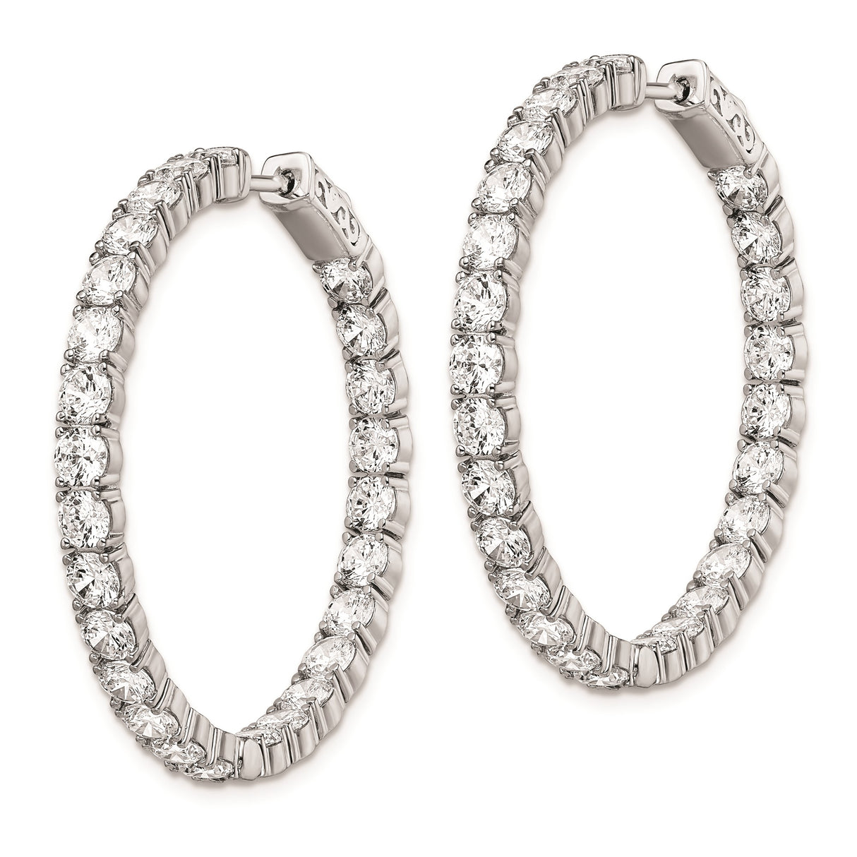 Sterling Silver Hoop Earrings with Round-Cut Cubic Zirconia, Inside-Out Polished Design