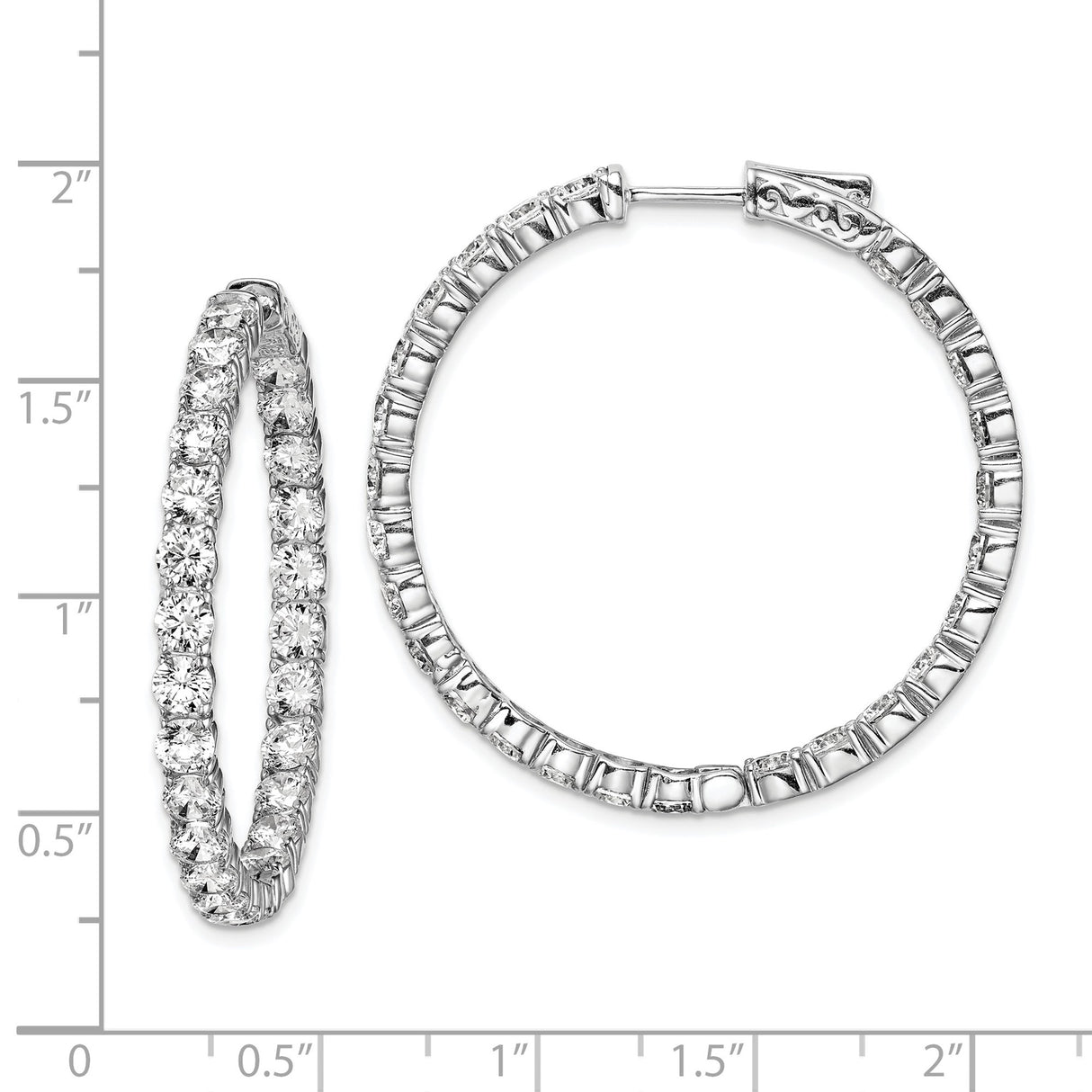 Sterling Silver Hoop Earrings with Round-Cut Cubic Zirconia, Inside-Out Polished Design