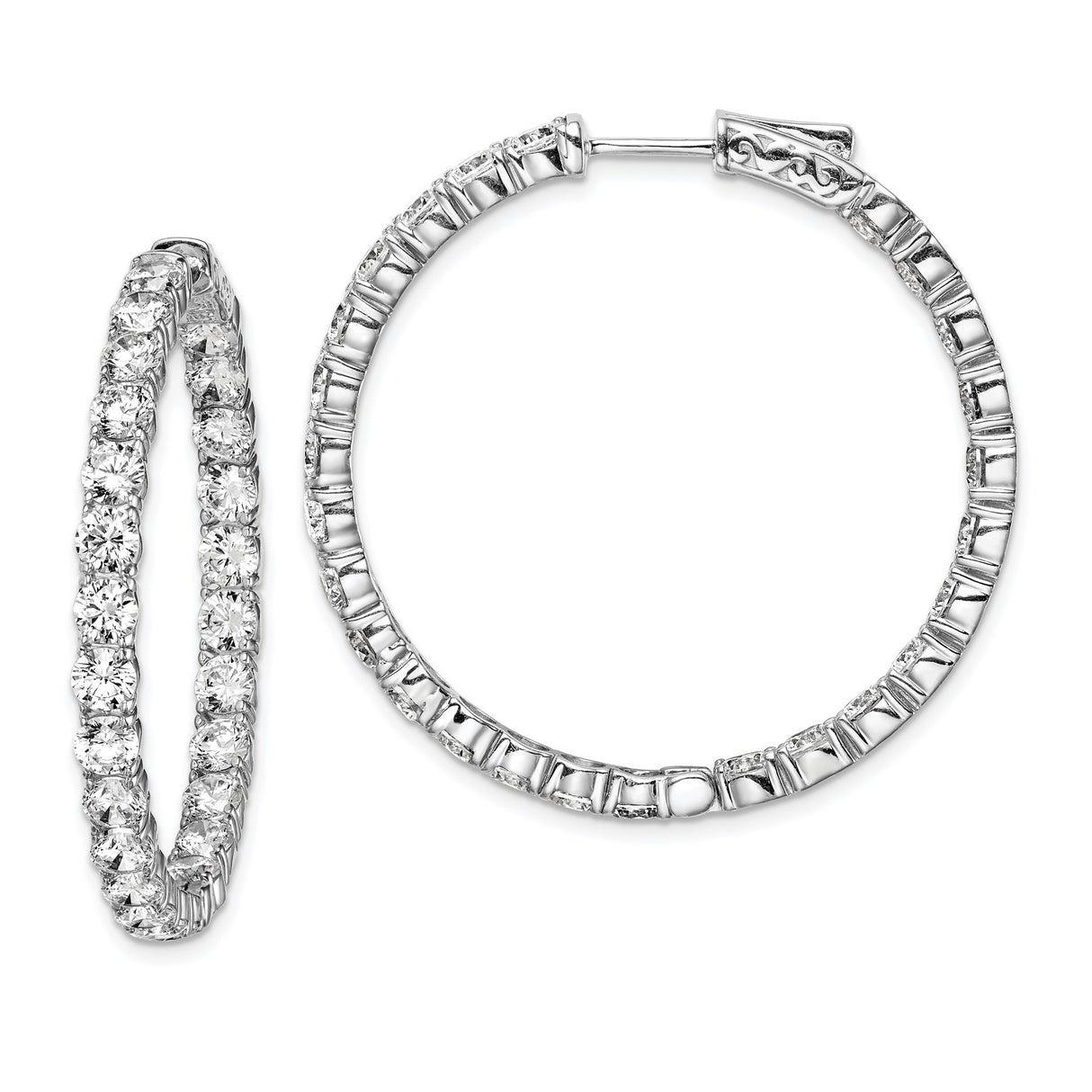 Sterling Silver Hoop Earrings with Round-Cut Cubic Zirconia, Inside-Out Polished Design