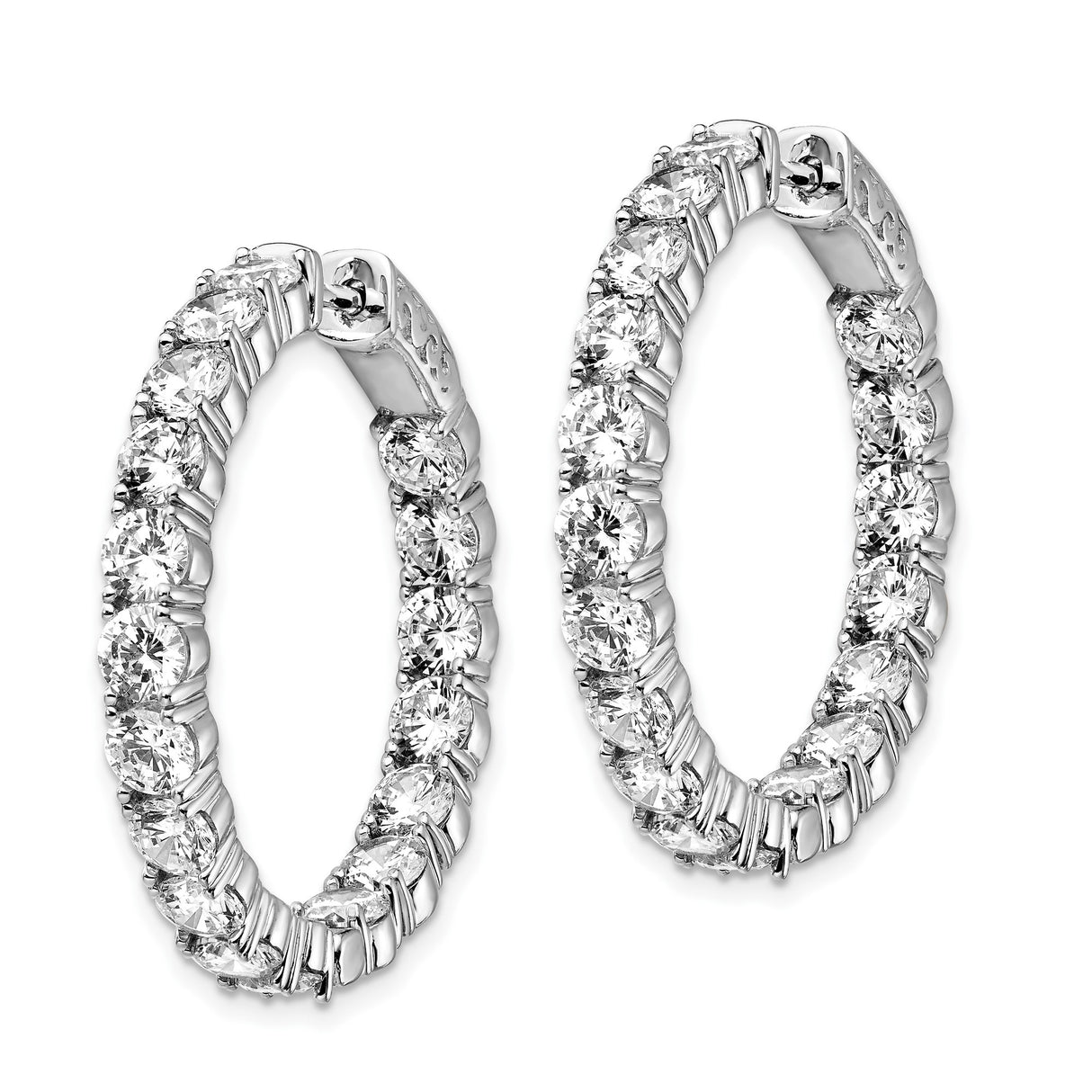Sterling Silver Hoop Earrings with Cubic Zirconia, Full Circle Prong Set Lightweight Design
