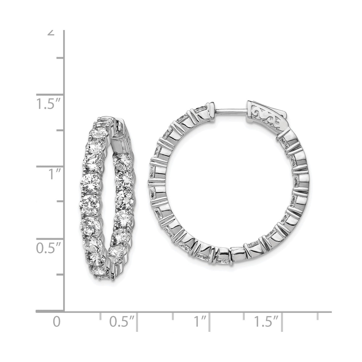 Sterling Silver Hoop Earrings with Cubic Zirconia, Full Circle Prong Set Lightweight Design