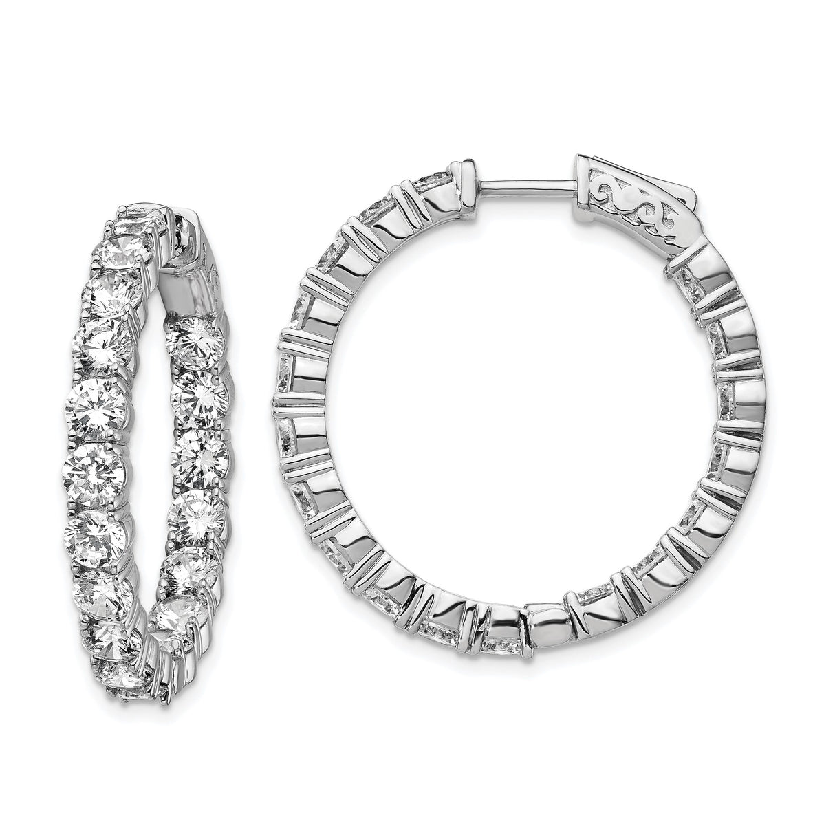 Sterling Silver Hoop Earrings with Cubic Zirconia, Full Circle Prong Set Lightweight Design