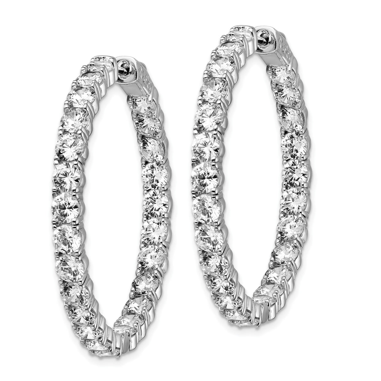 Sterling Silver Hoop Earrings with Round Cut Cubic Zirconia, Full Circle Prong Setting