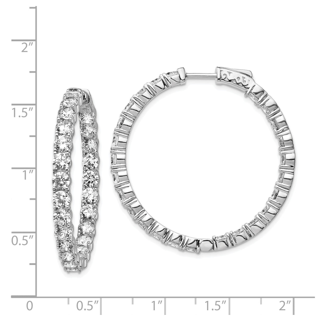 Sterling Silver Hoop Earrings with Round Cut Cubic Zirconia, Full Circle Prong Setting