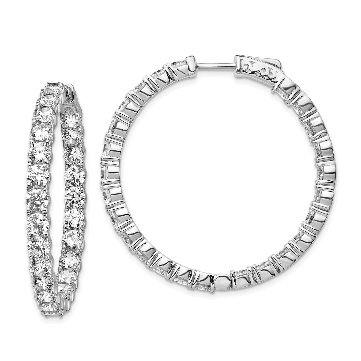 Sterling Silver Hoop Earrings with Round Cut Cubic Zirconia, Full Circle Prong Setting
