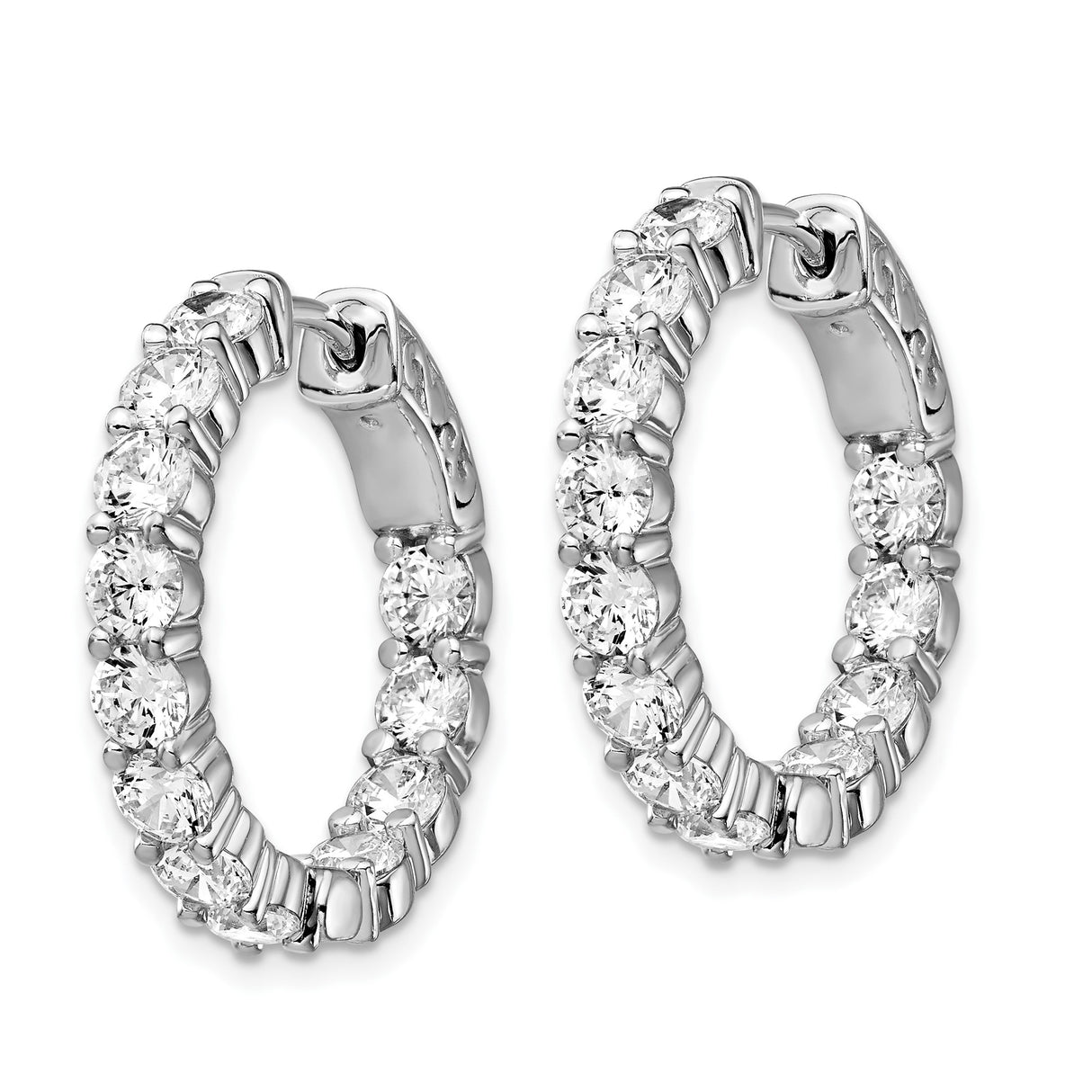 Sterling Silver Hoop Earrings with Round Cut Cubic Zirconia Inside Out Design