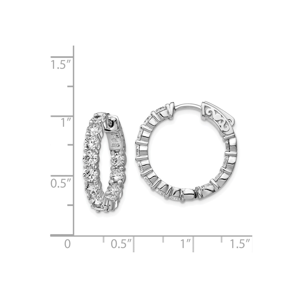 Sterling Silver Hoop Earrings with Round Cut Cubic Zirconia Inside Out Design
