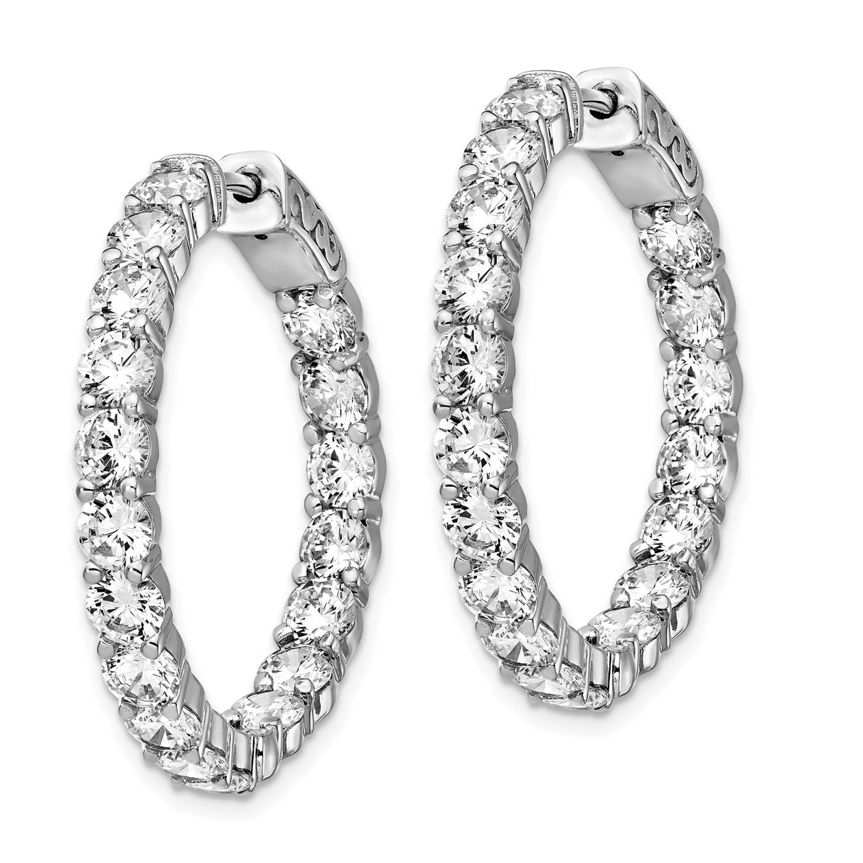 Sterling Silver Hoop Earrings with Inside-Out Cubic Zirconia, Lightweight Sparkling Design for Women