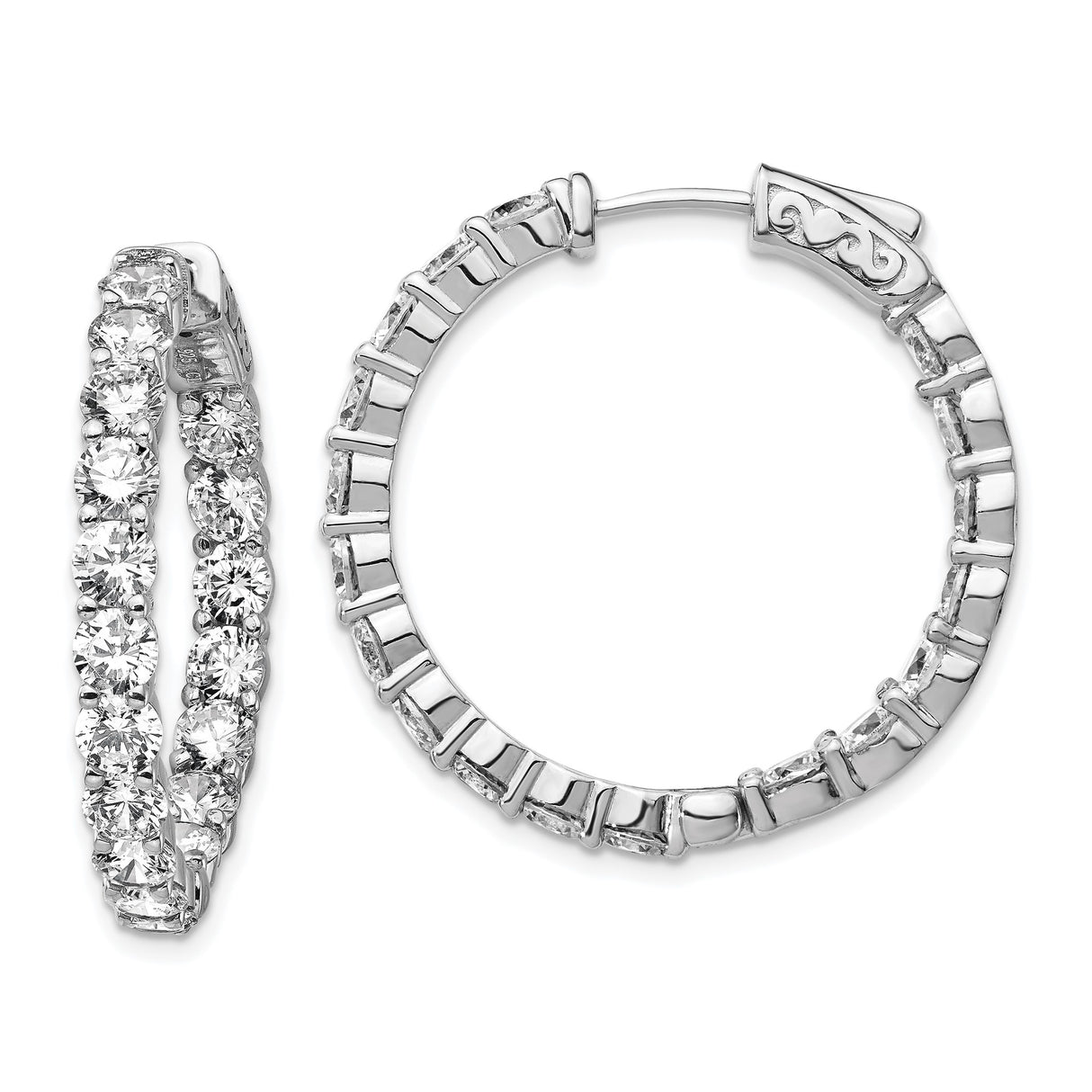 Sterling Silver Hoop Earrings with Inside-Out Cubic Zirconia, Lightweight Sparkling Design for Women