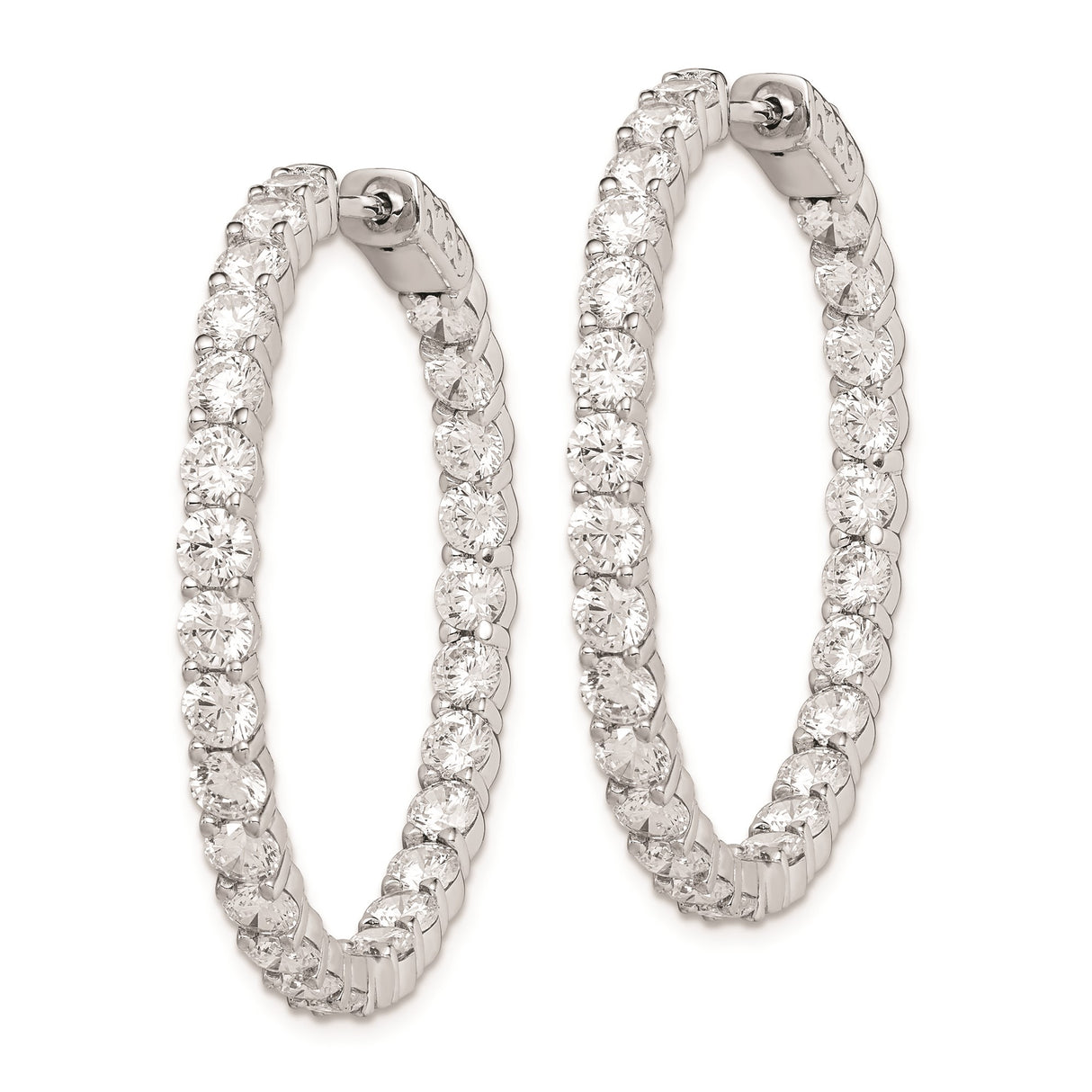 Sterling Silver Hoop Earrings with Cubic Zirconia, Inside Out Design, Polished Finish for Women