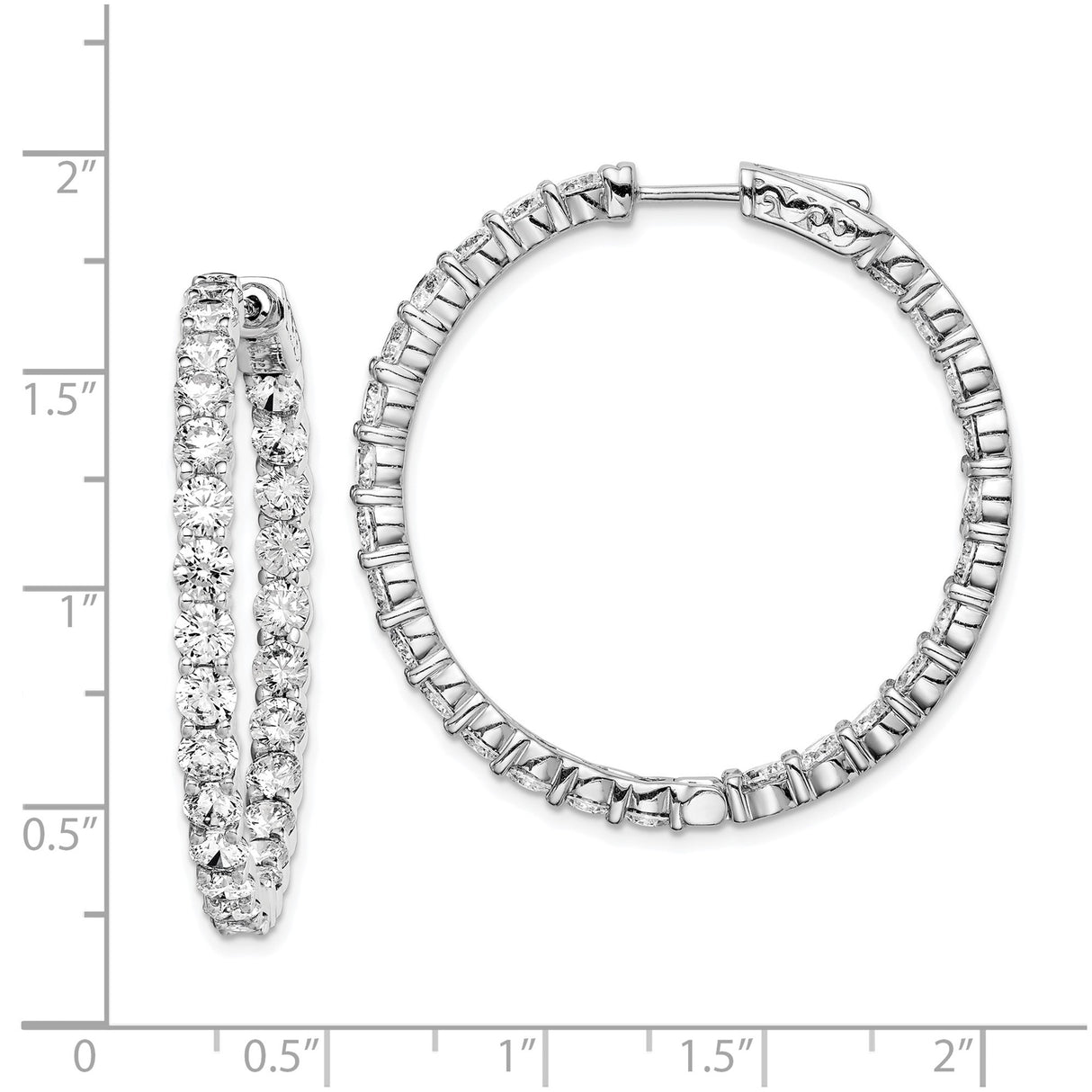 Sterling Silver Hoop Earrings with Cubic Zirconia, Inside Out Design, Polished Finish for Women