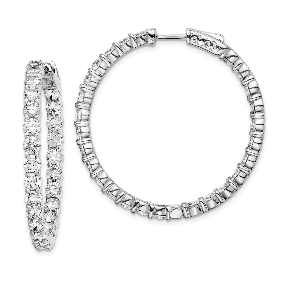 Sterling Silver Hoop Earrings with Cubic Zirconia, Inside Out Design, Polished Finish for Women