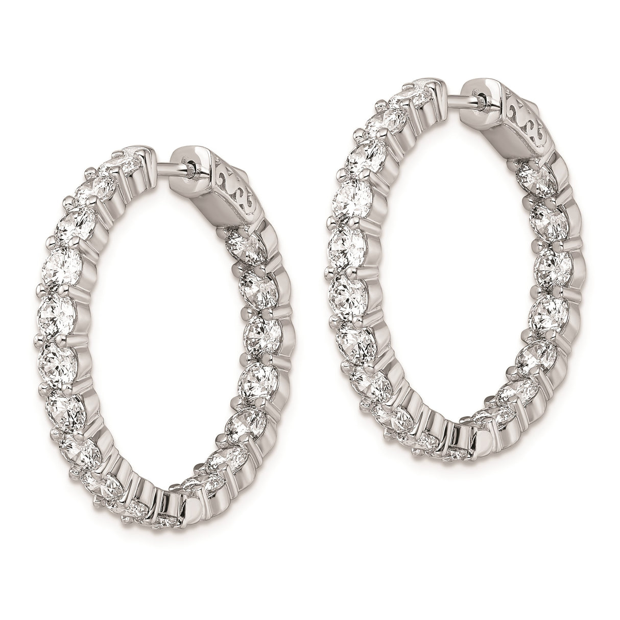 Sterling Silver Hoop Earrings with Round Cut Cubic Zirconia, Prong Set Full Circle Design