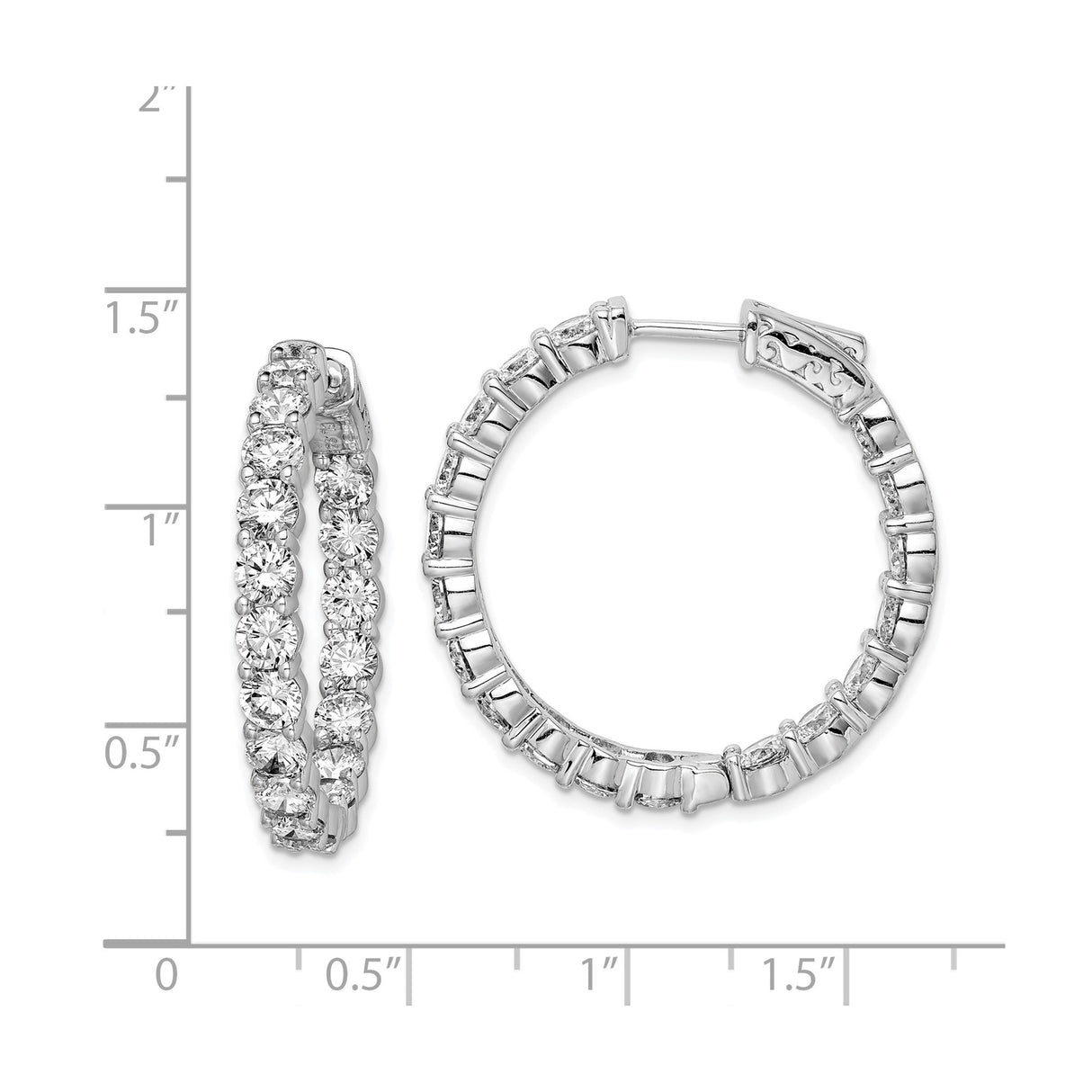 Sterling Silver Hoop Earrings with Round Cut Cubic Zirconia, Prong Set Full Circle Design