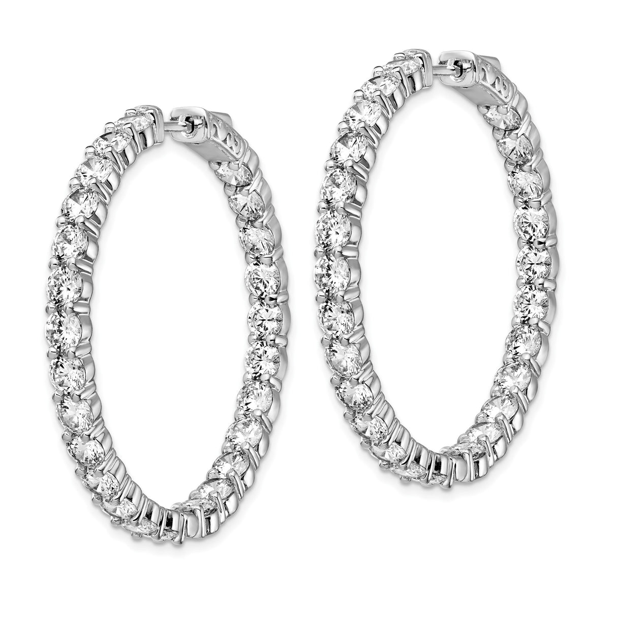 Sterling Silver Hoop Earrings with Round Cut Cubic Zirconia, Full Circle Prong Set Design