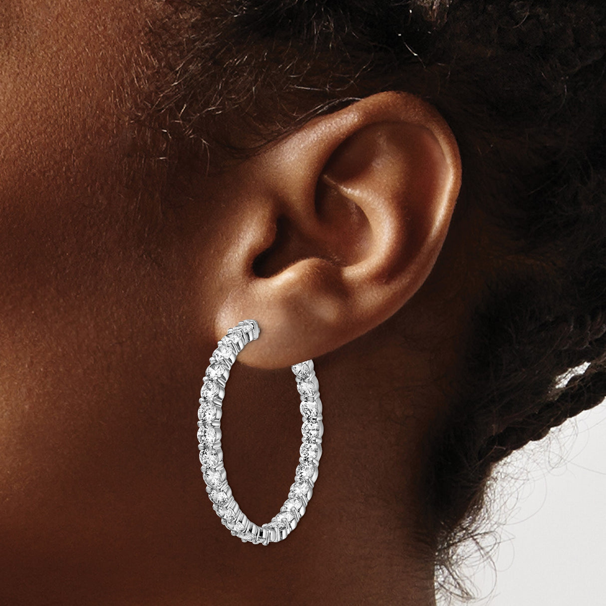 Sterling Silver Hoop Earrings with Round Cut Cubic Zirconia, Full Circle Prong Set Design