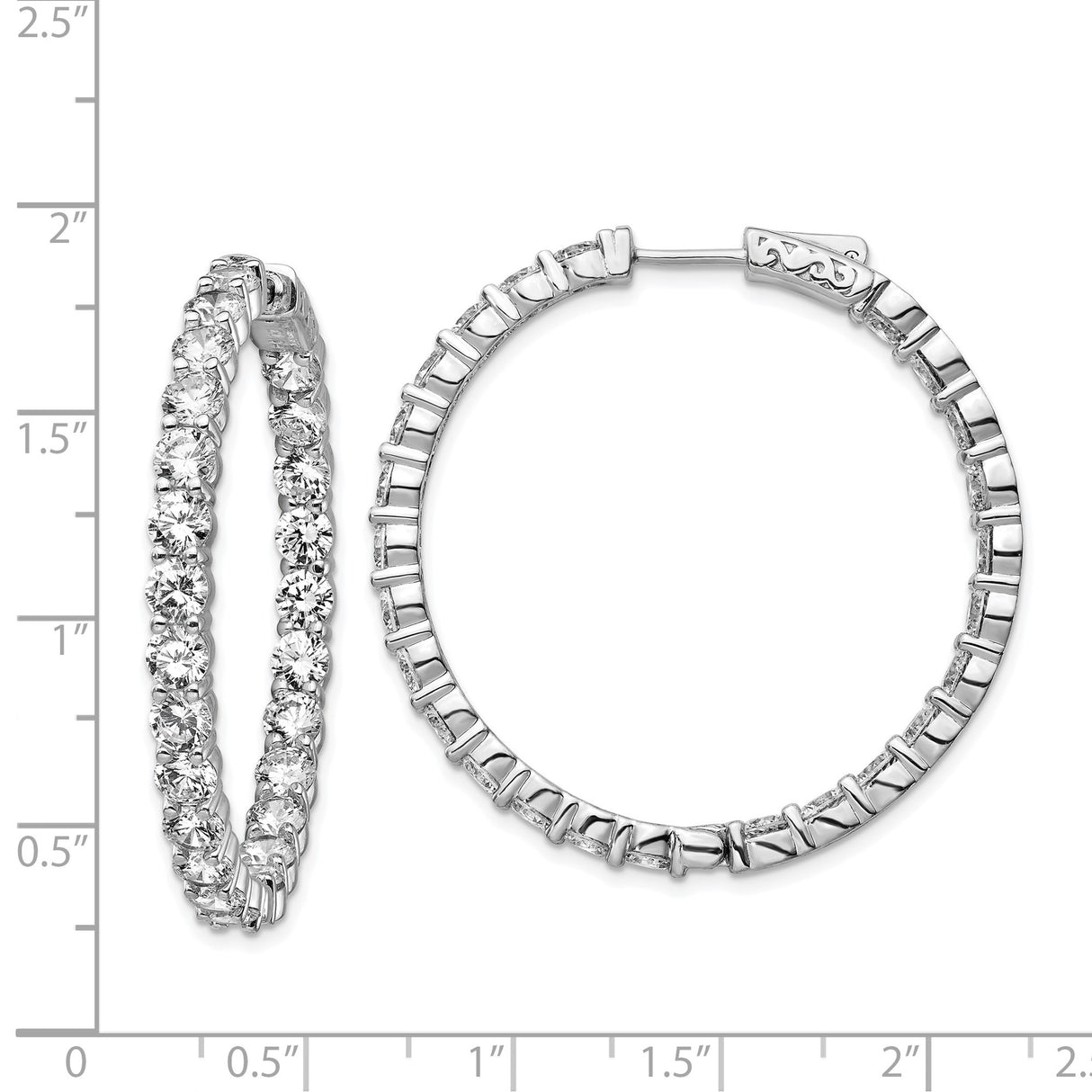 Sterling Silver Hoop Earrings with Round Cut Cubic Zirconia, Full Circle Prong Set Design