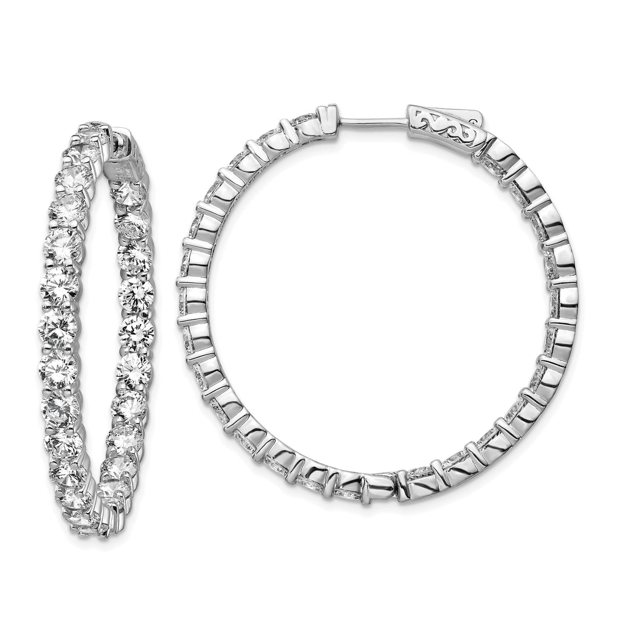Sterling Silver Hoop Earrings with Round Cut Cubic Zirconia, Full Circle Prong Set Design