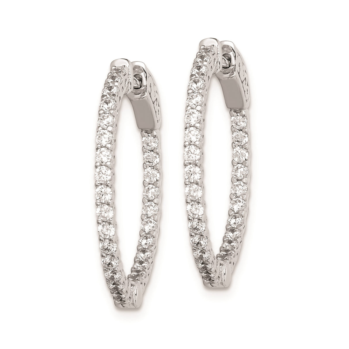 Sterling Silver Hoop Earrings with Cubic Zirconia, Lattice Design, Hinged Closure
