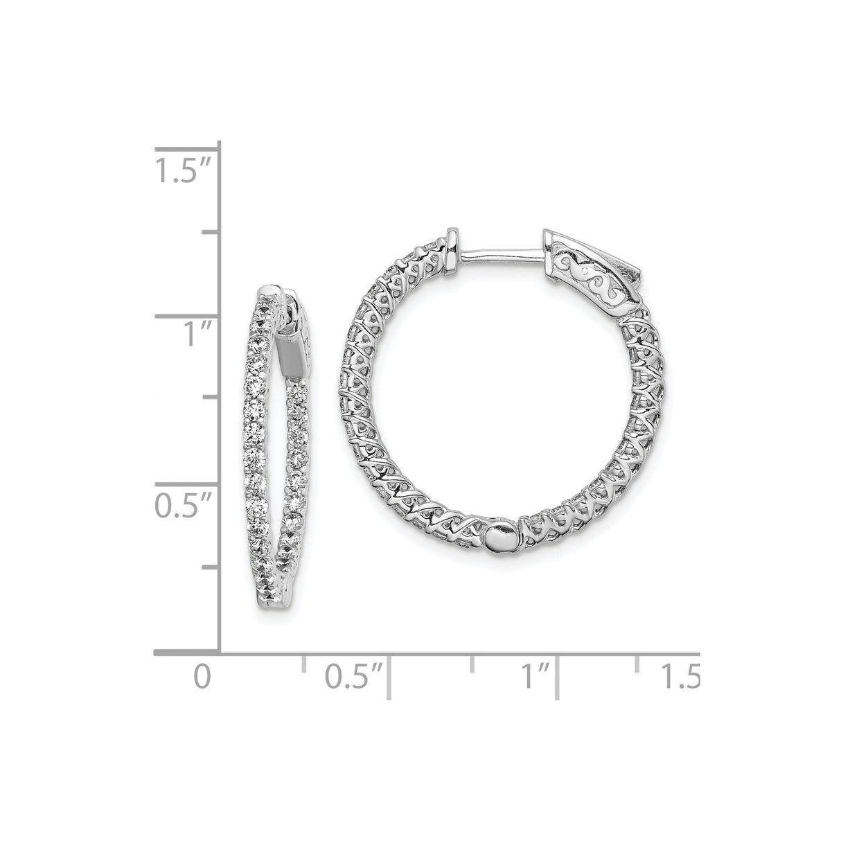 Sterling Silver Hoop Earrings with Cubic Zirconia, Lattice Design, Hinged Closure