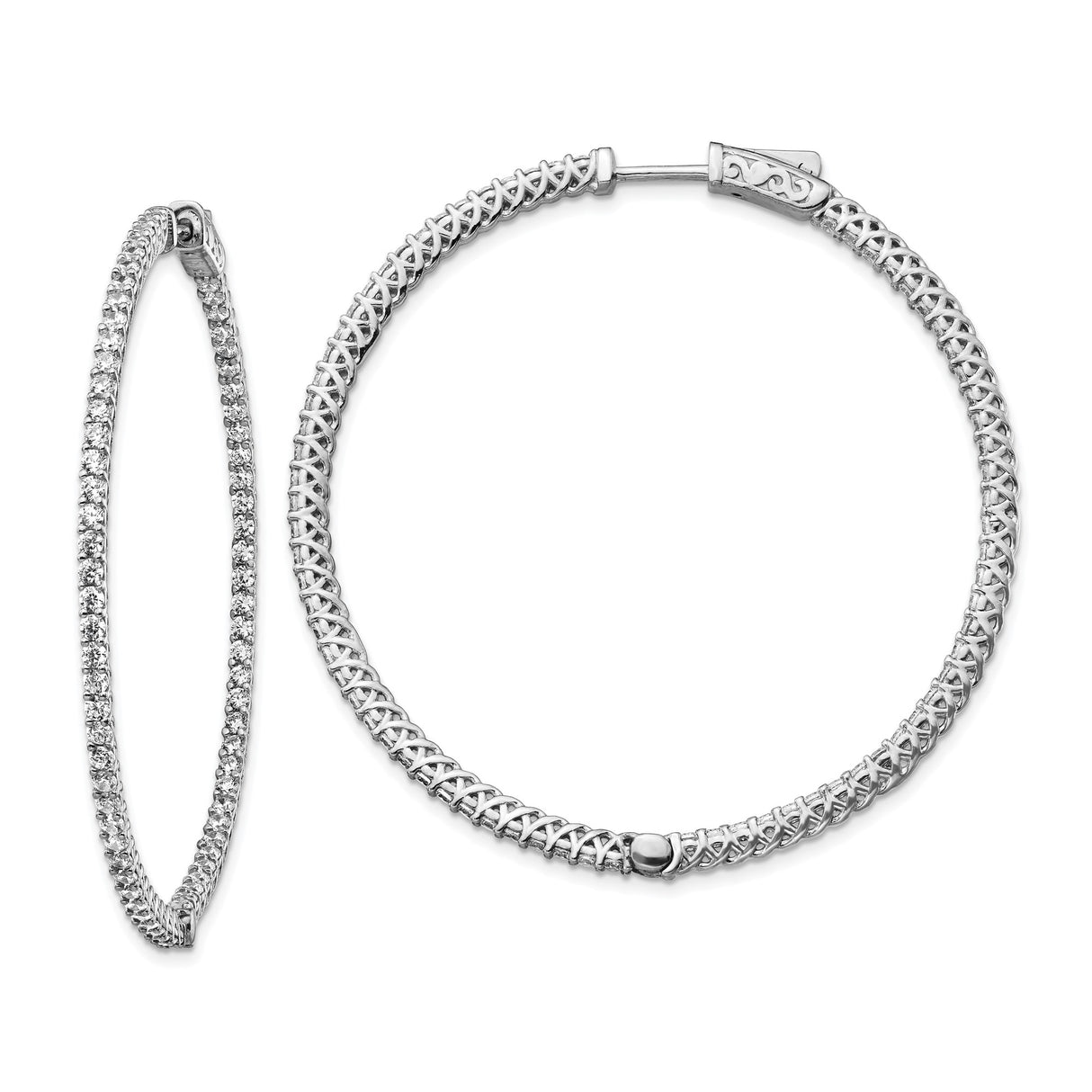 Sterling Silver Hoop Earrings with Cubic Zirconia, Woven Lattice Design