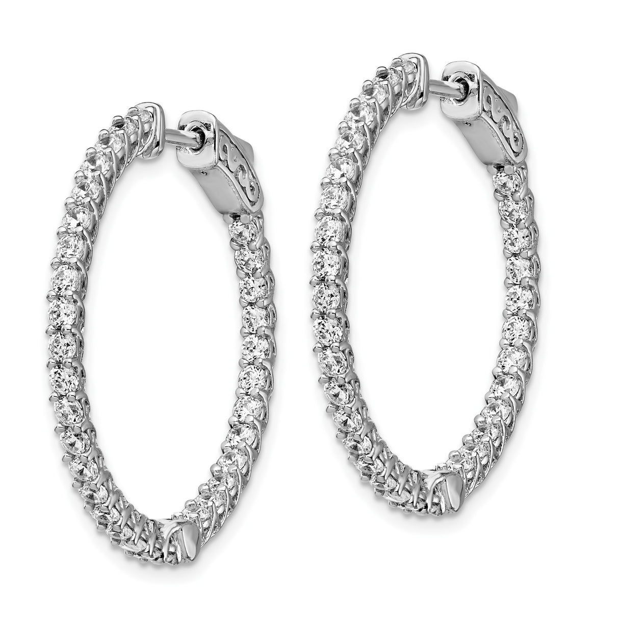 Sterling Silver Hoop Earrings with Cubic Zirconia, Crisscross Lattice Design