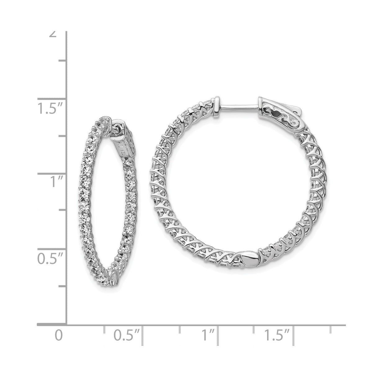 Sterling Silver Hoop Earrings with Cubic Zirconia, Crisscross Lattice Design