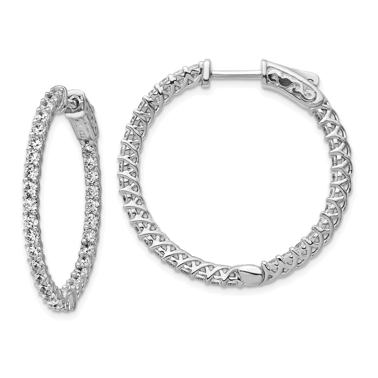 Sterling Silver Hoop Earrings with Cubic Zirconia, Crisscross Lattice Design