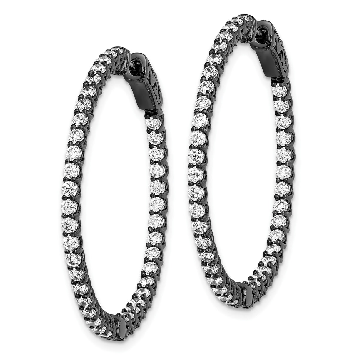 Sterling Silver Hoop Earrings with Cubic Zirconia, Black Rhodium Finish, Inside-Out Design