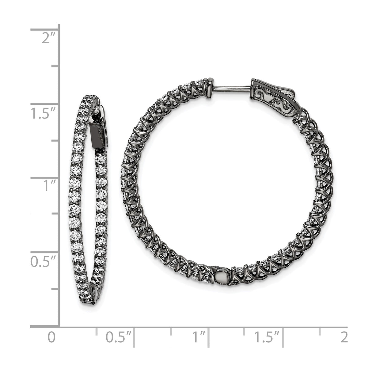 Sterling Silver Hoop Earrings with Cubic Zirconia, Black Rhodium Finish, Inside-Out Design