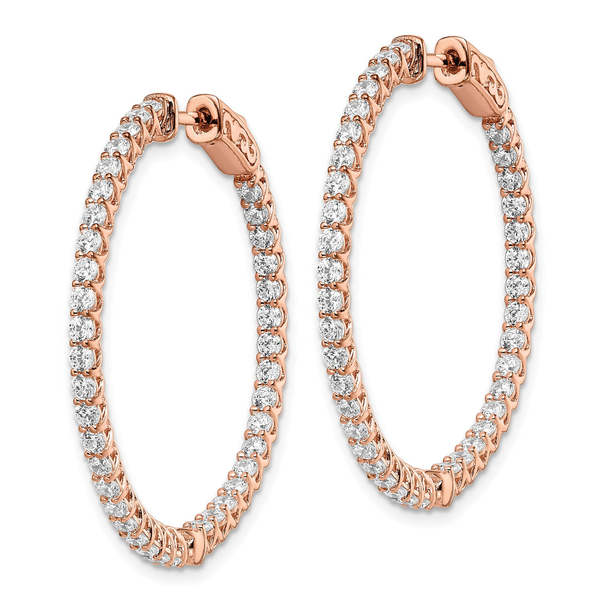 Sterling Silver Hoop Earrings with Cubic Zirconia, Rose Gold Plated Crisscross Lattice Design