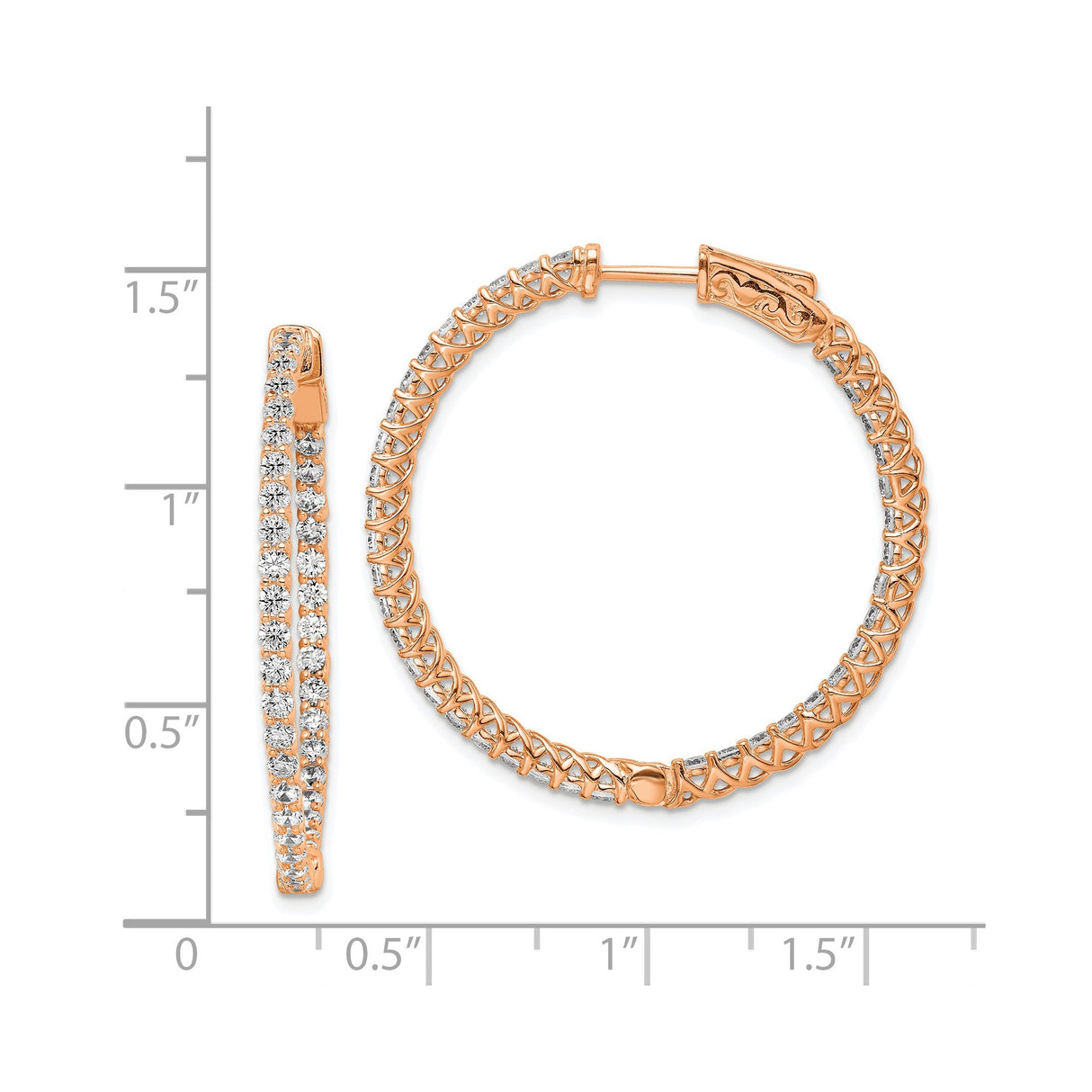 Sterling Silver Hoop Earrings with Cubic Zirconia, Rose Gold Plated Crisscross Lattice Design