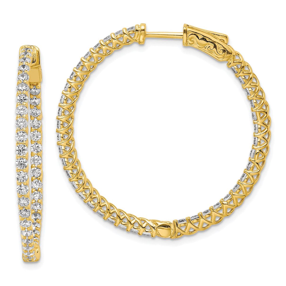 Sterling Silver Crisscross Hoop Earrings with Cubic Zirconia, Gold Plated Evening Style