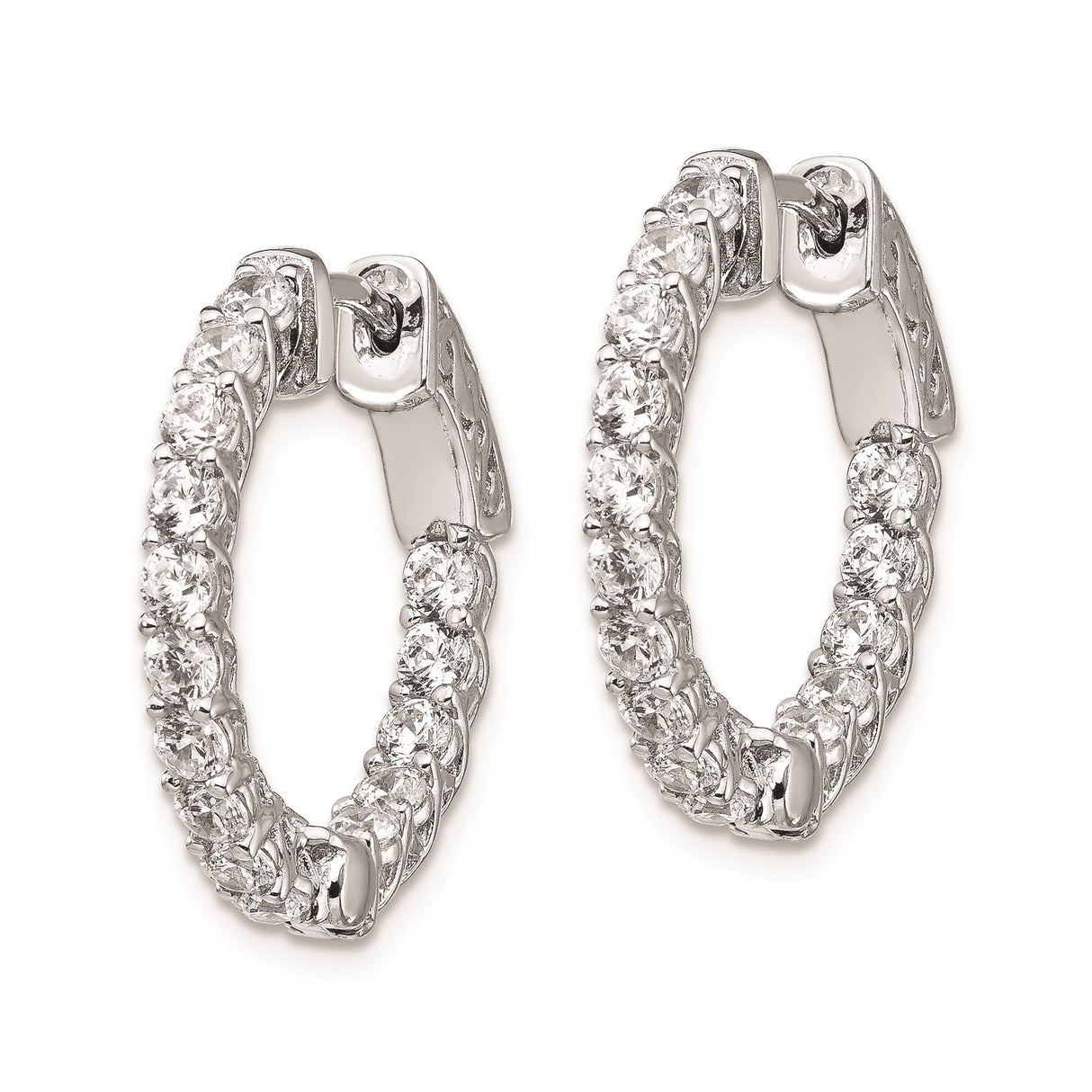 Sterling Silver Hoop Earrings with Cubic Zirconia, Braided Lattice Design, Polished Finish