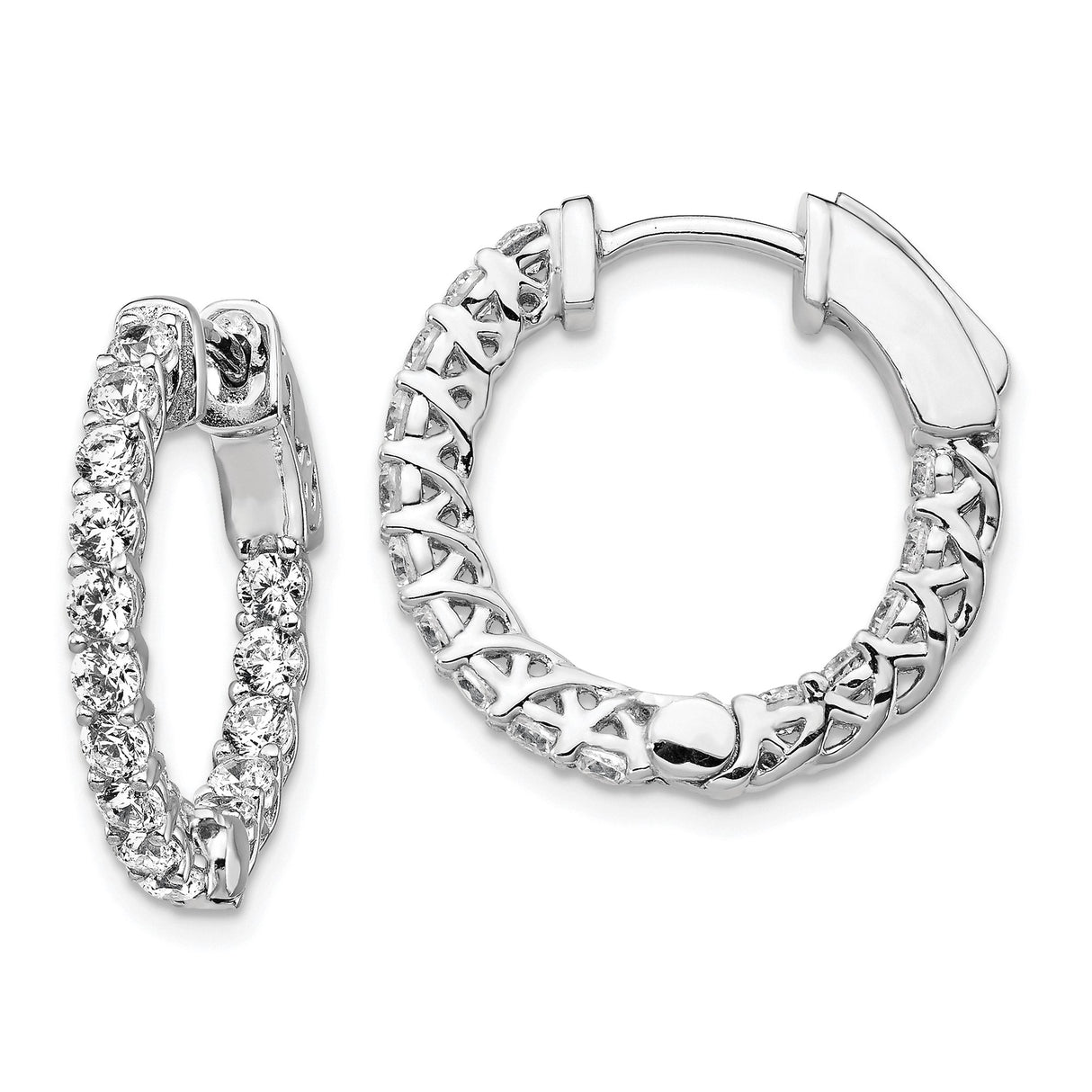 Sterling Silver Hoop Earrings with Cubic Zirconia, Braided Lattice Design, Polished Finish