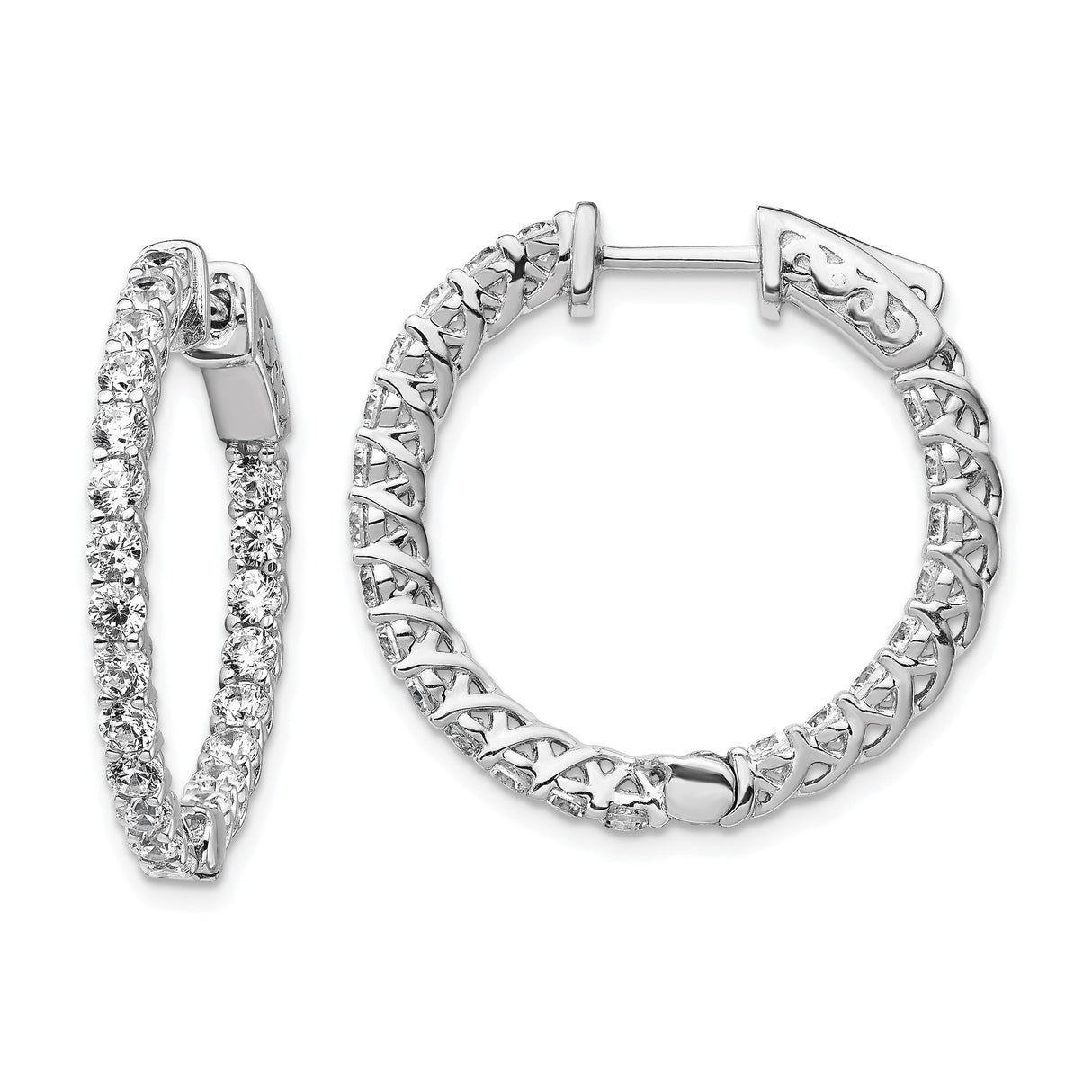 Sterling Silver Hoop Earrings with Cubic Zirconia, Braided X Pattern Design, Lightweight and Modern