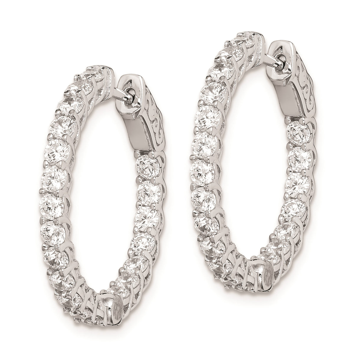 Sterling Silver Hoop Earrings with Round Cut Cubic Zirconia and Lattice Detail