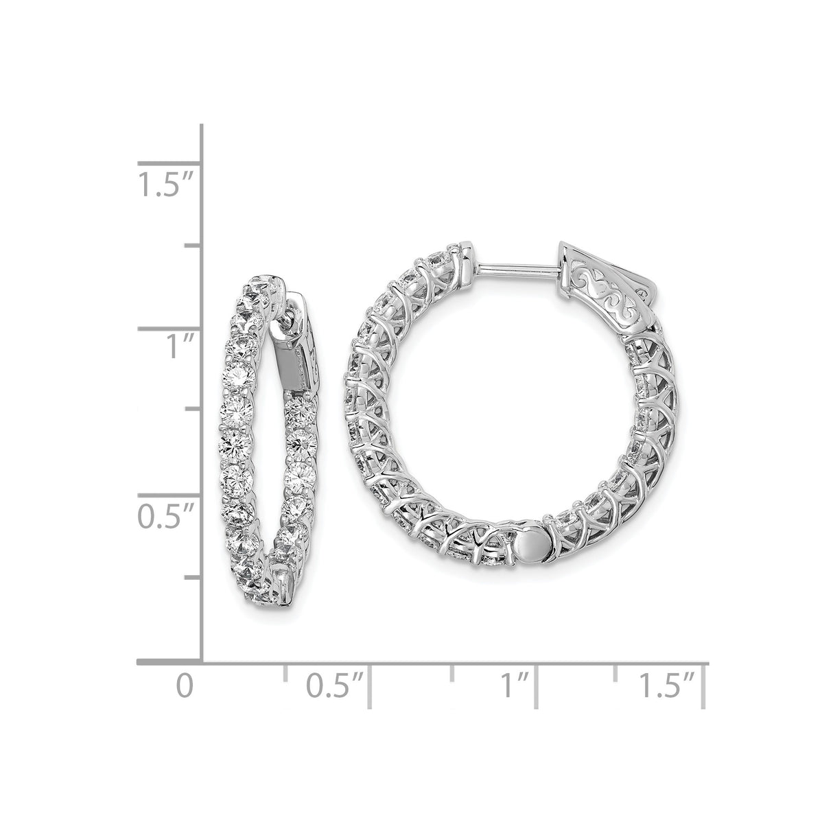Sterling Silver Hoop Earrings with Round Cut Cubic Zirconia and Lattice Detail
