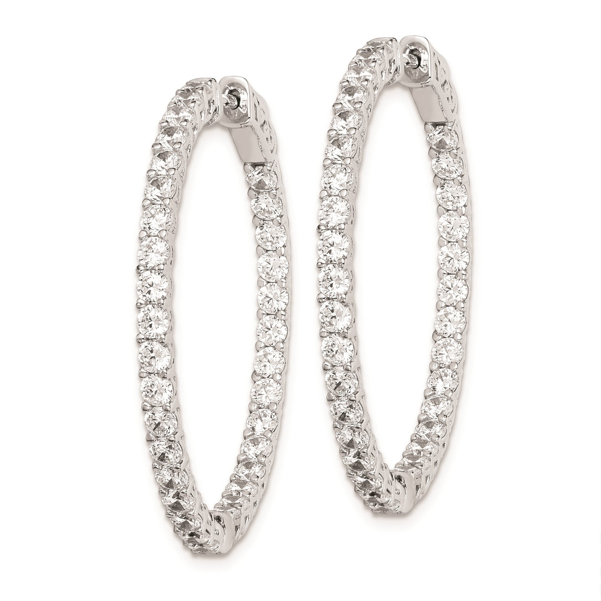 Sterling Silver Hoop Earrings with Double Row Cubic Zirconia and Openwork Design