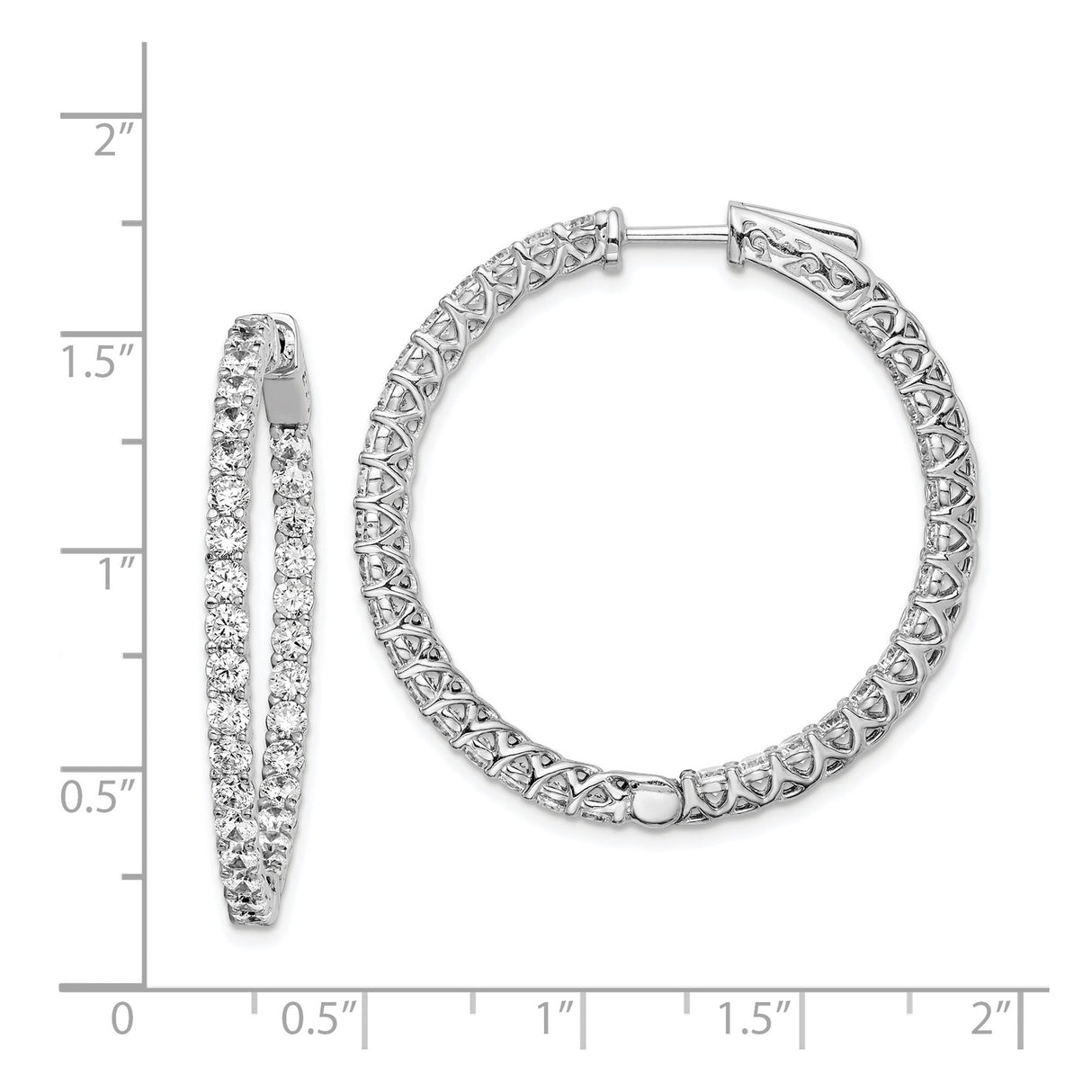 Sterling Silver Hoop Earrings with Double Row Cubic Zirconia and Openwork Design
