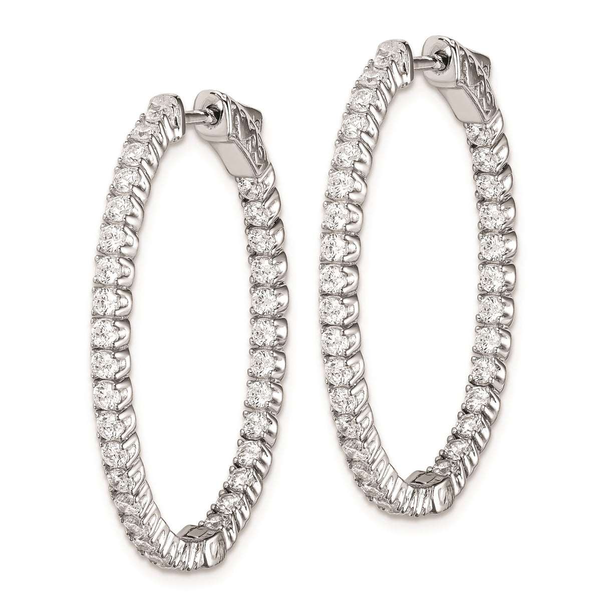 Sterling Silver Hoop Earrings with Cubic Zirconia, Oval Full Circle Prong-Set Hoops for Women