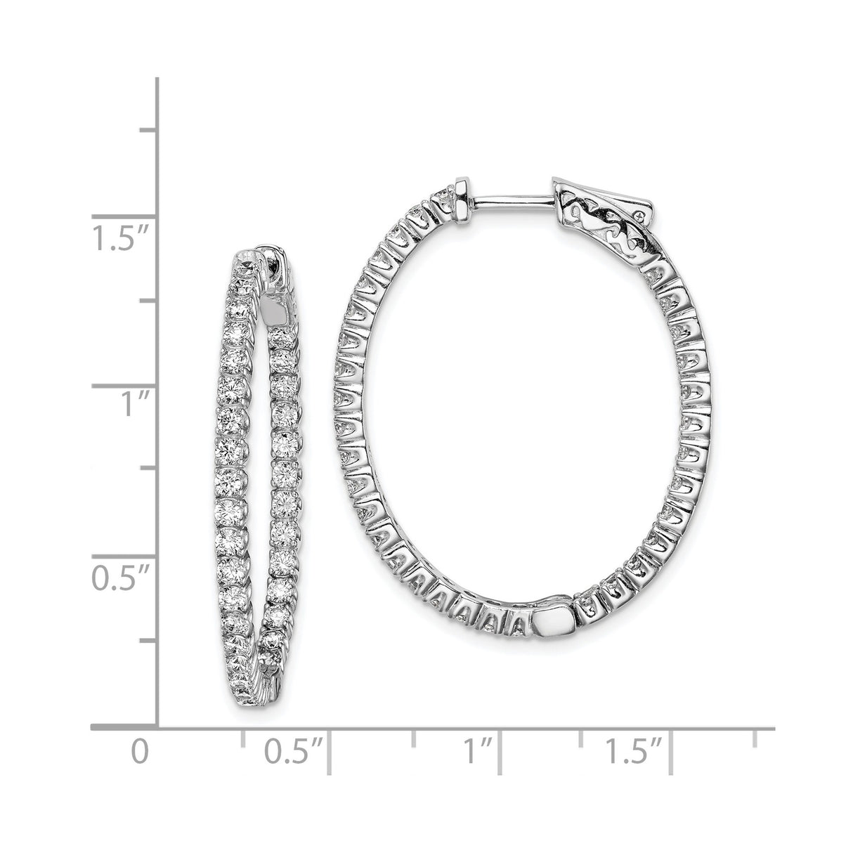Sterling Silver Hoop Earrings with Cubic Zirconia, Oval Full Circle Prong-Set Hoops for Women