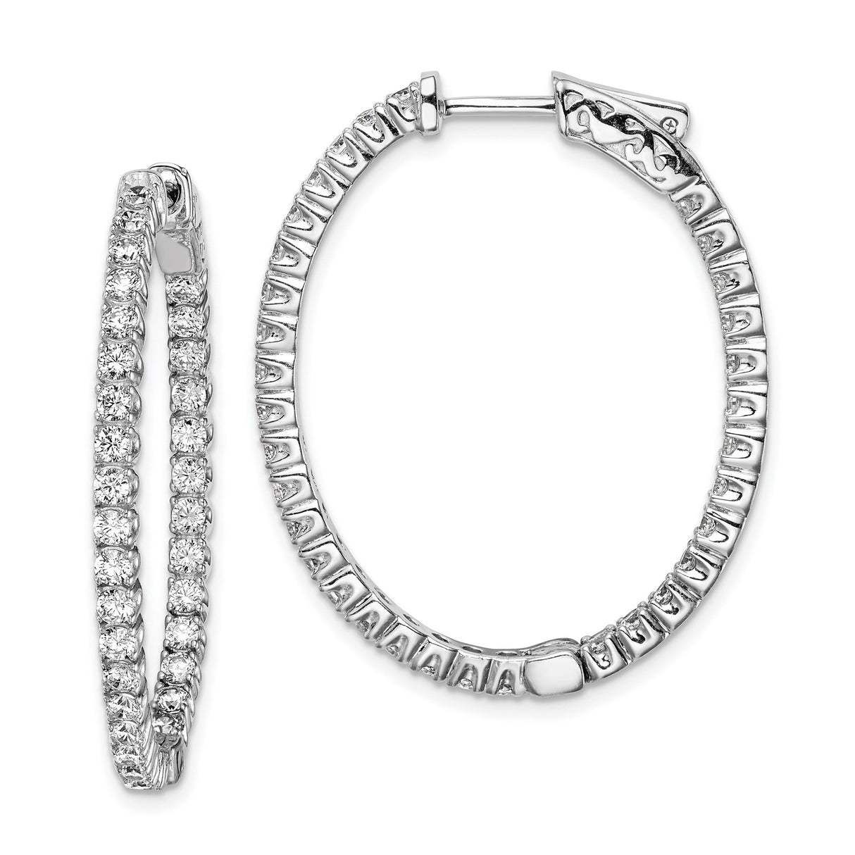 Sterling Silver Hoop Earrings with Cubic Zirconia, Oval Full Circle Prong-Set Hoops for Women
