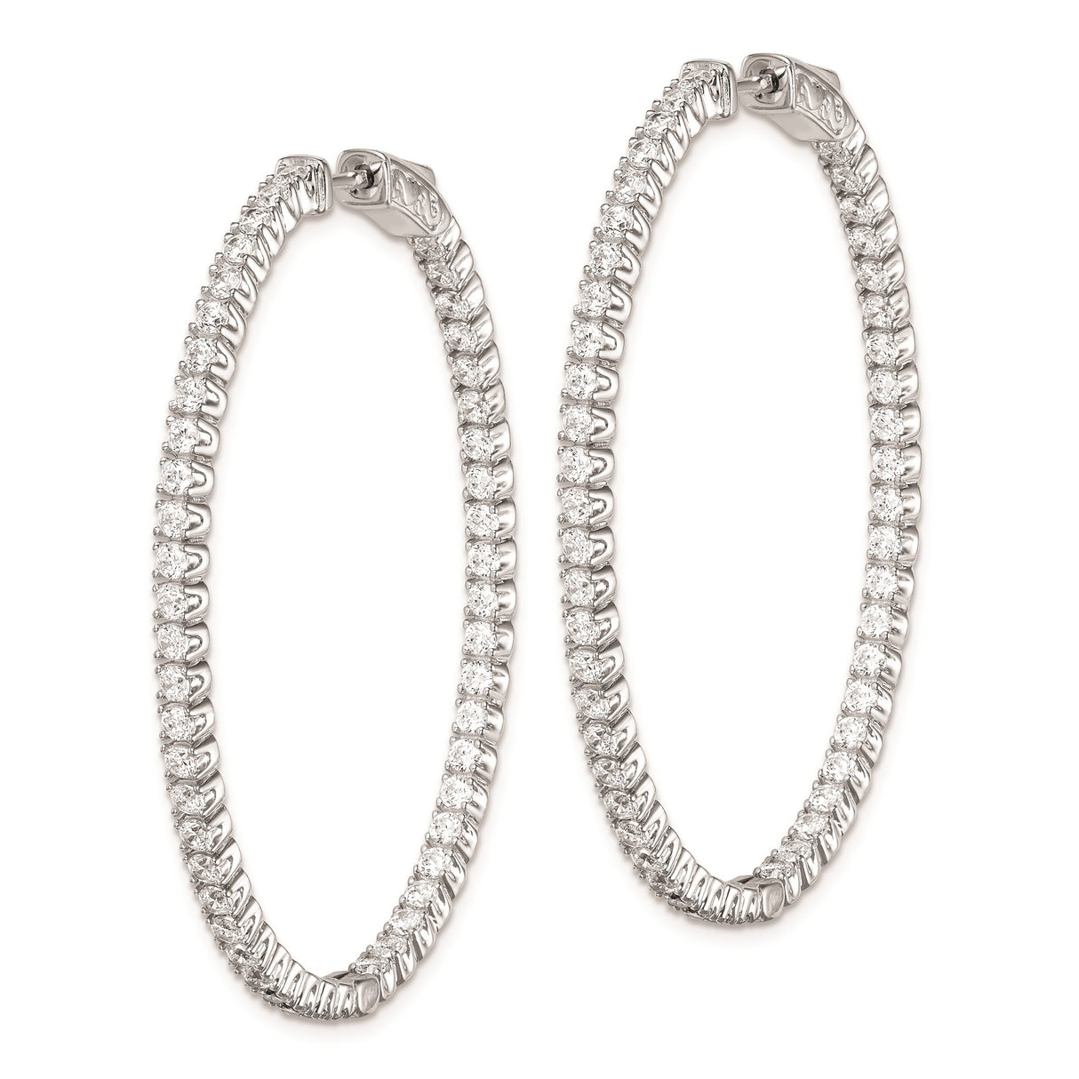 Sterling Silver Hoop Earrings with Cubic Zirconia Channel Set Stones, Medium to Large Size